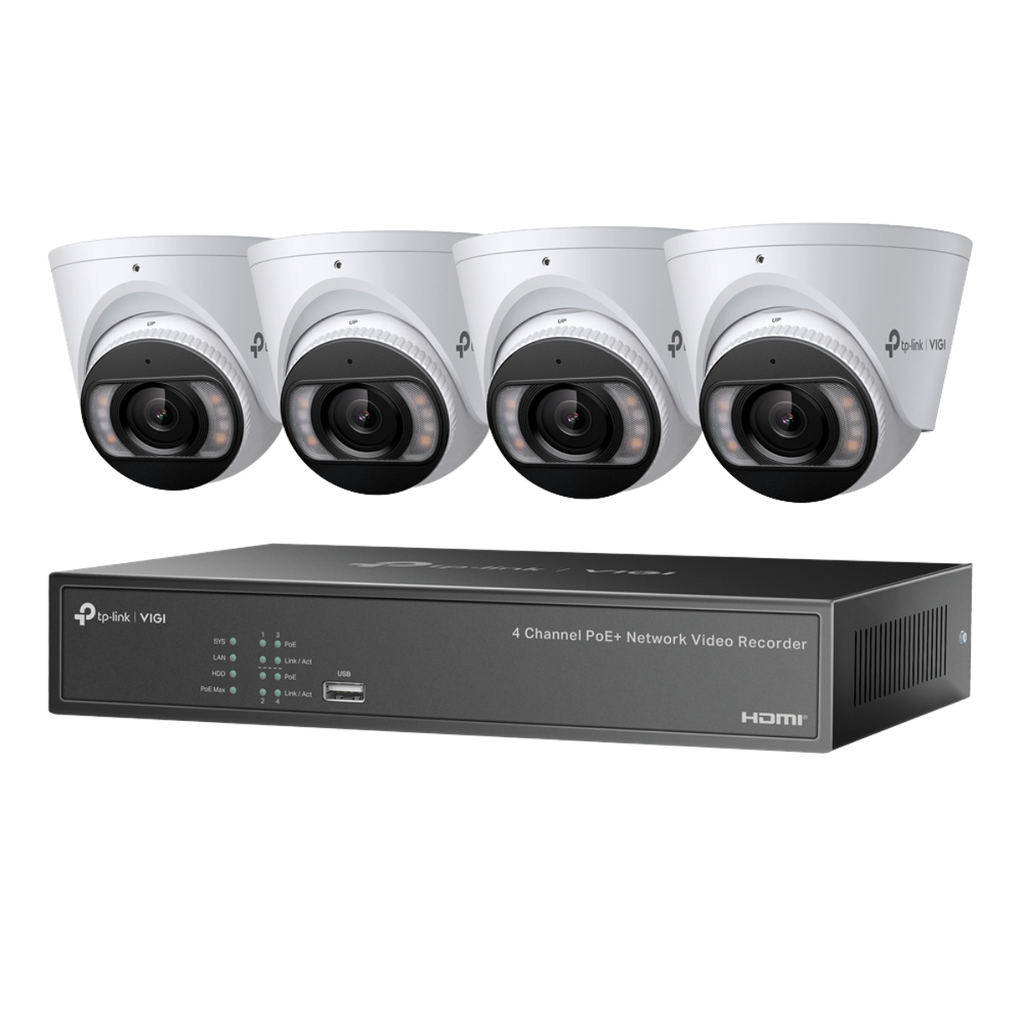 KIT TECLINK VIGI 4X CAMÉRAS 4MP 28MM TOURELLE COULEUR IPC ET NVR 4 CANAUX POE+